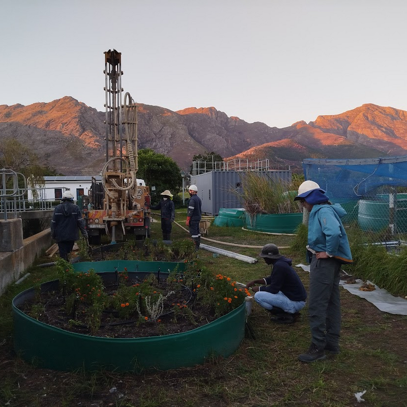 Five boreholes being drilled at the site for monitoring groundwater levels and water quality analysis led by Dr Roger Diamond.